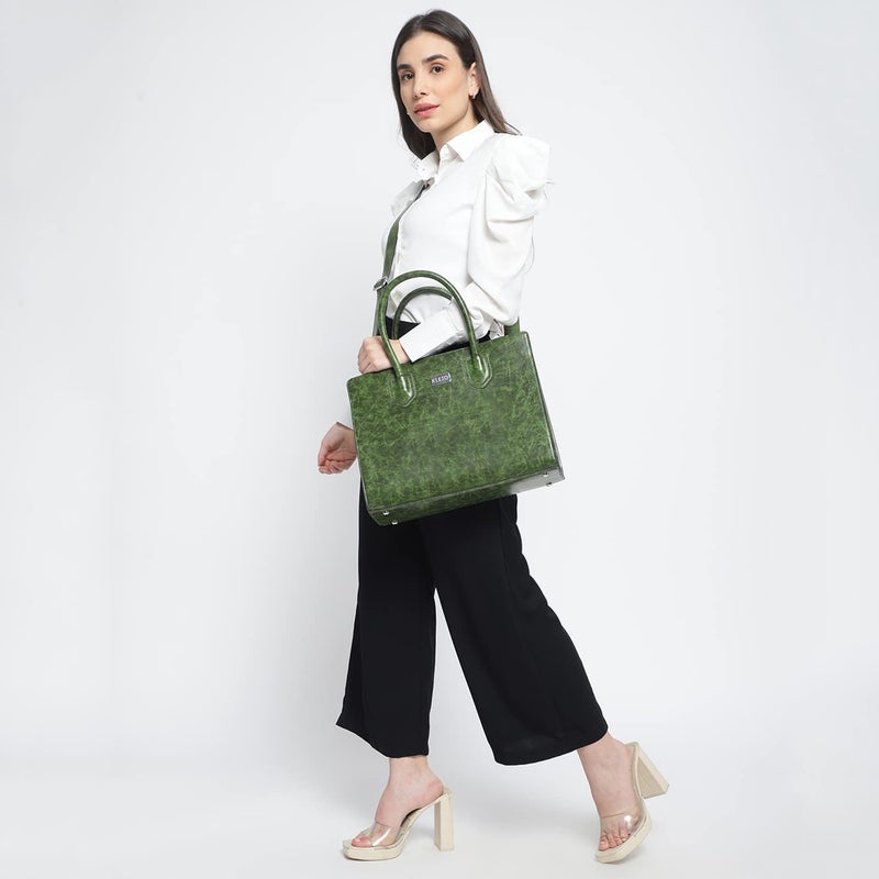 KLEIO Olive Green PU Leather Tote Bag with Zip Closure for Women - Image 2